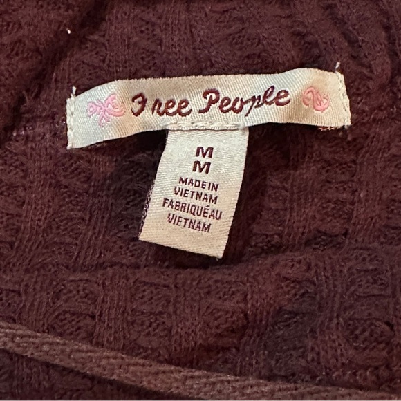 Free People Date Night Waffle Knit Cowl Neck Top Burgundy Size M (NWT) - Picture 7 of 13